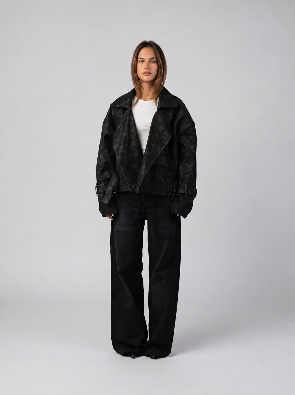 Genuine Suede Belted Jacket in Black