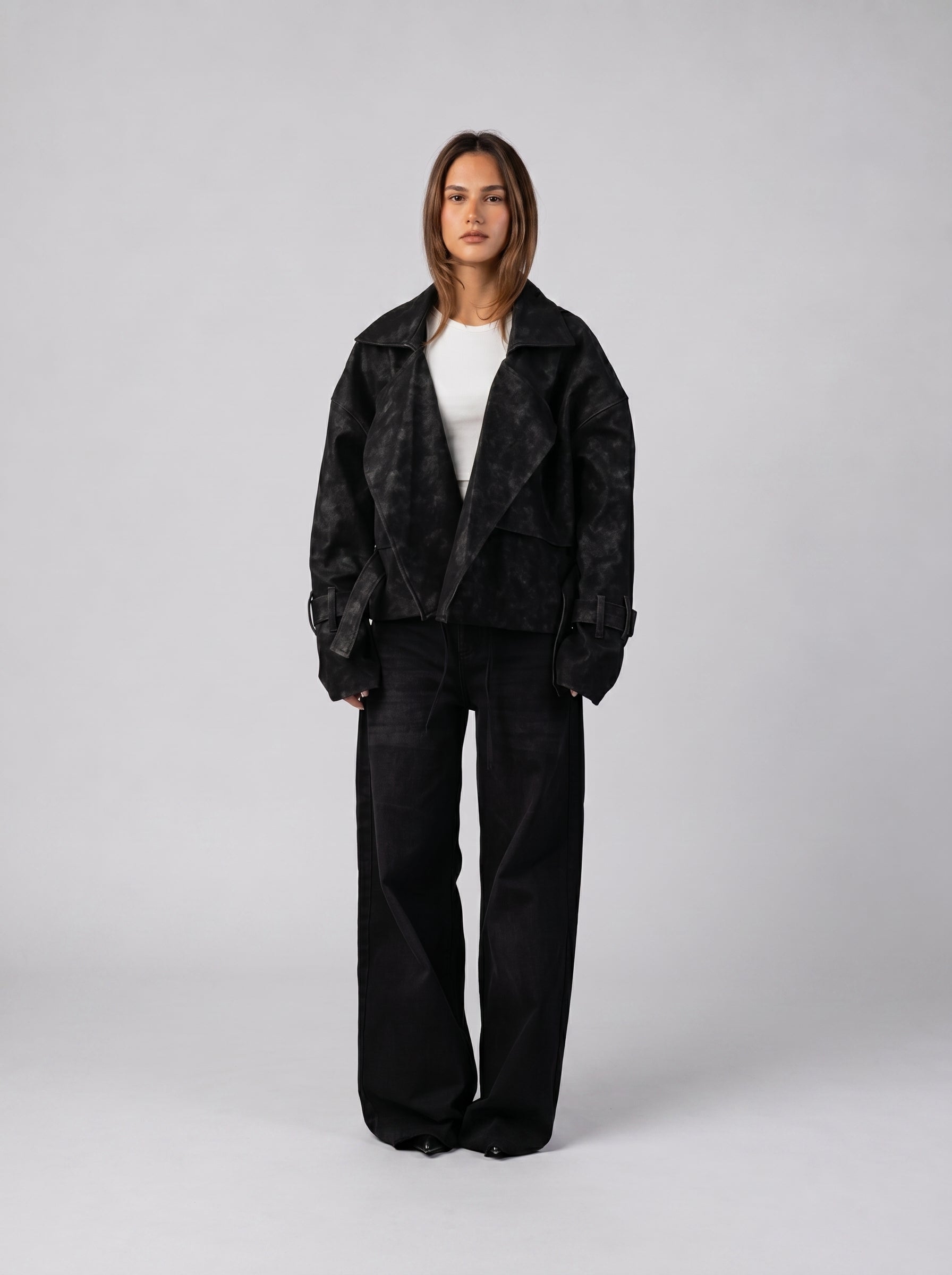 Genuine Suede Belted Jacket in Black