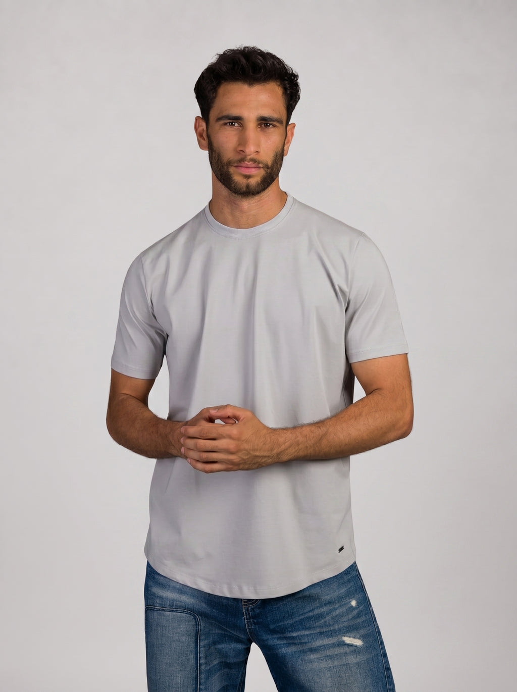 Curved Hem Volume 2 T-Shirt in Light Grey