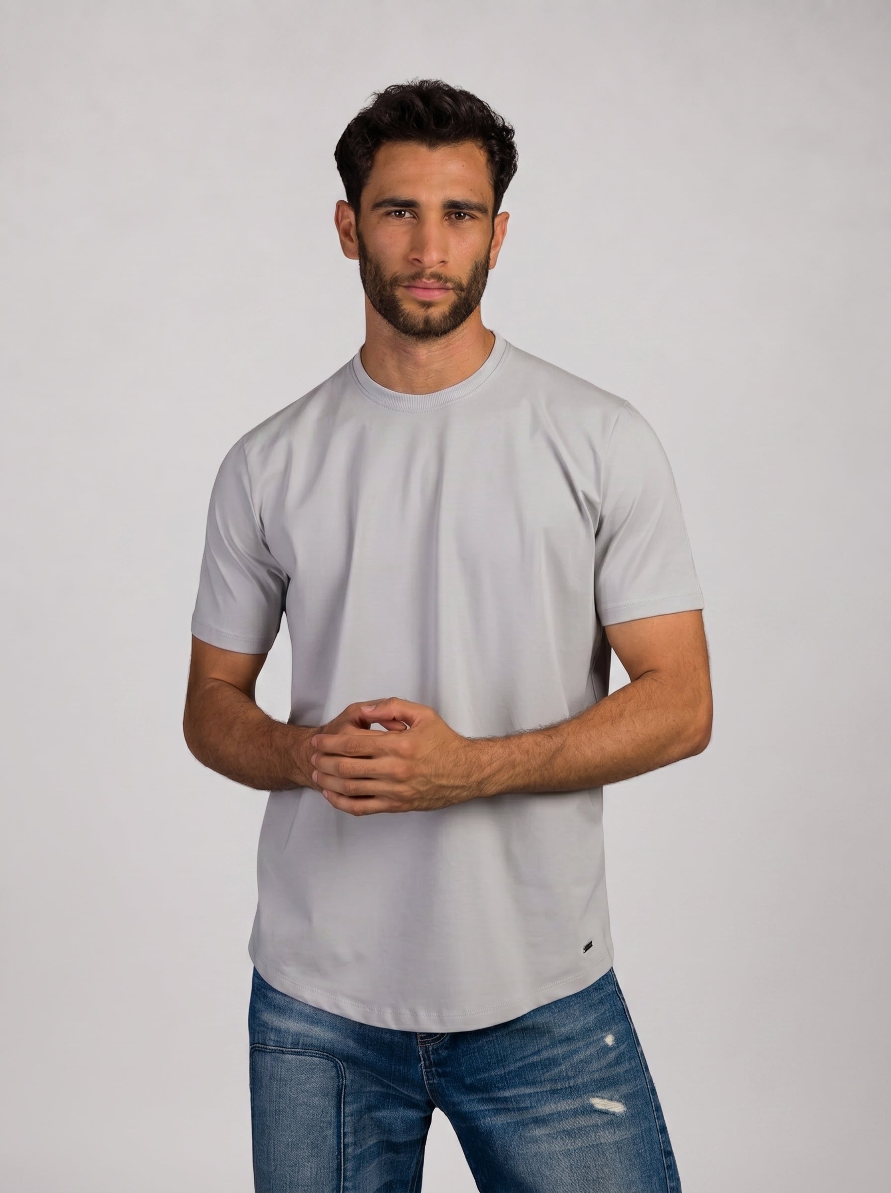 Curved Hem Volume 2 T-Shirt in Light Grey