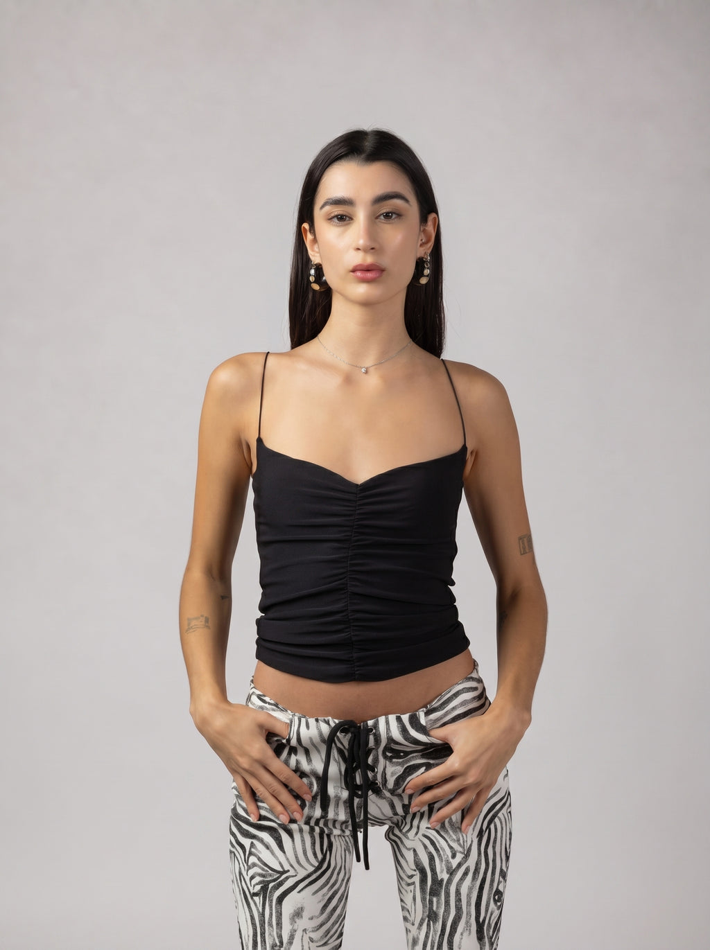 Drapé Slip Top in Black
