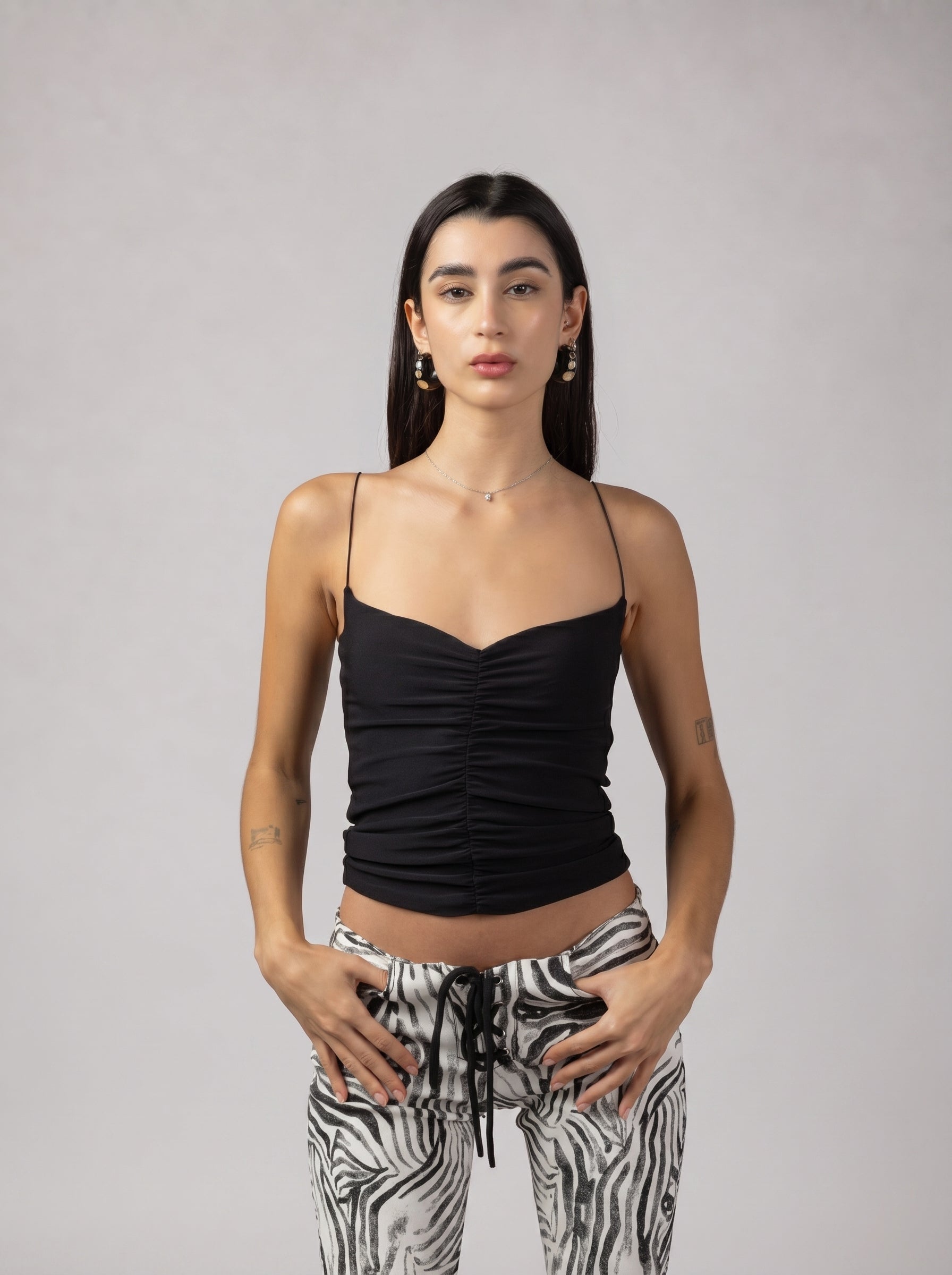 Drapé Slip Top in Black