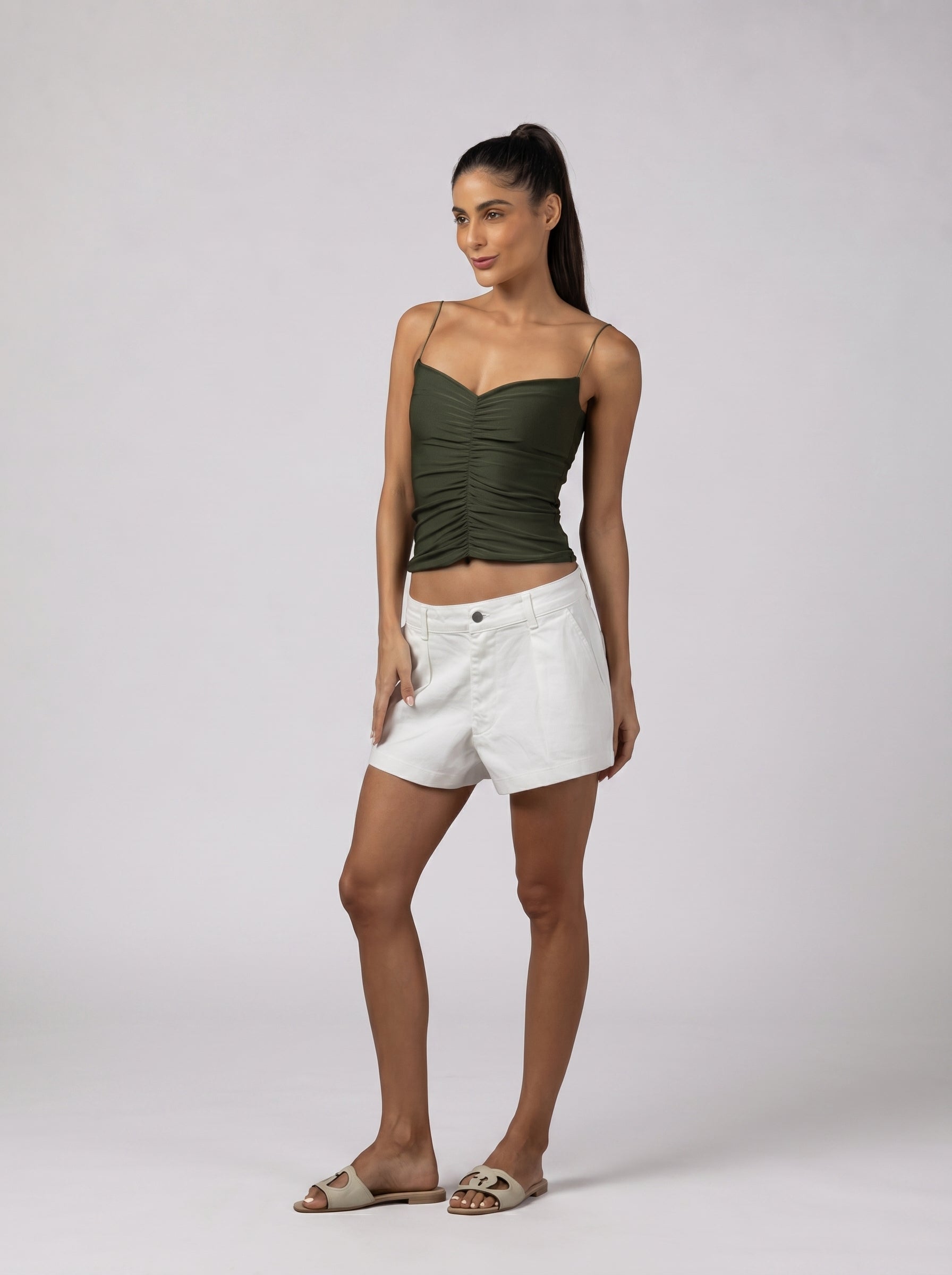 Drapé Slip Top in Olive