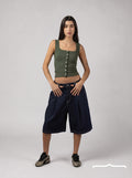 Ribbed Buttoned Top in Olive