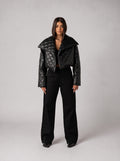 Cropped leather jacket in Black