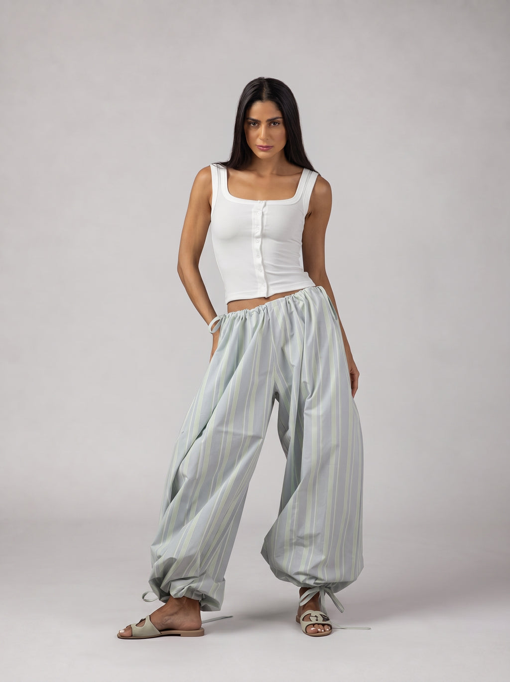 Ribbed Buttoned Top in White