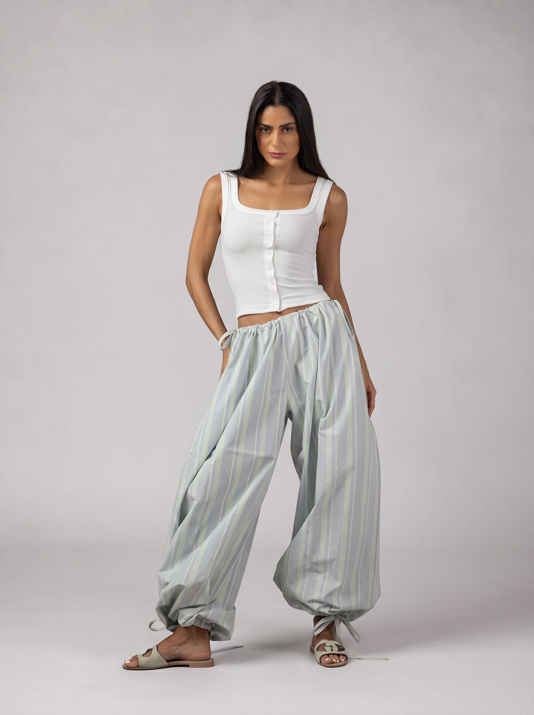 Ribbed Buttoned Top in White