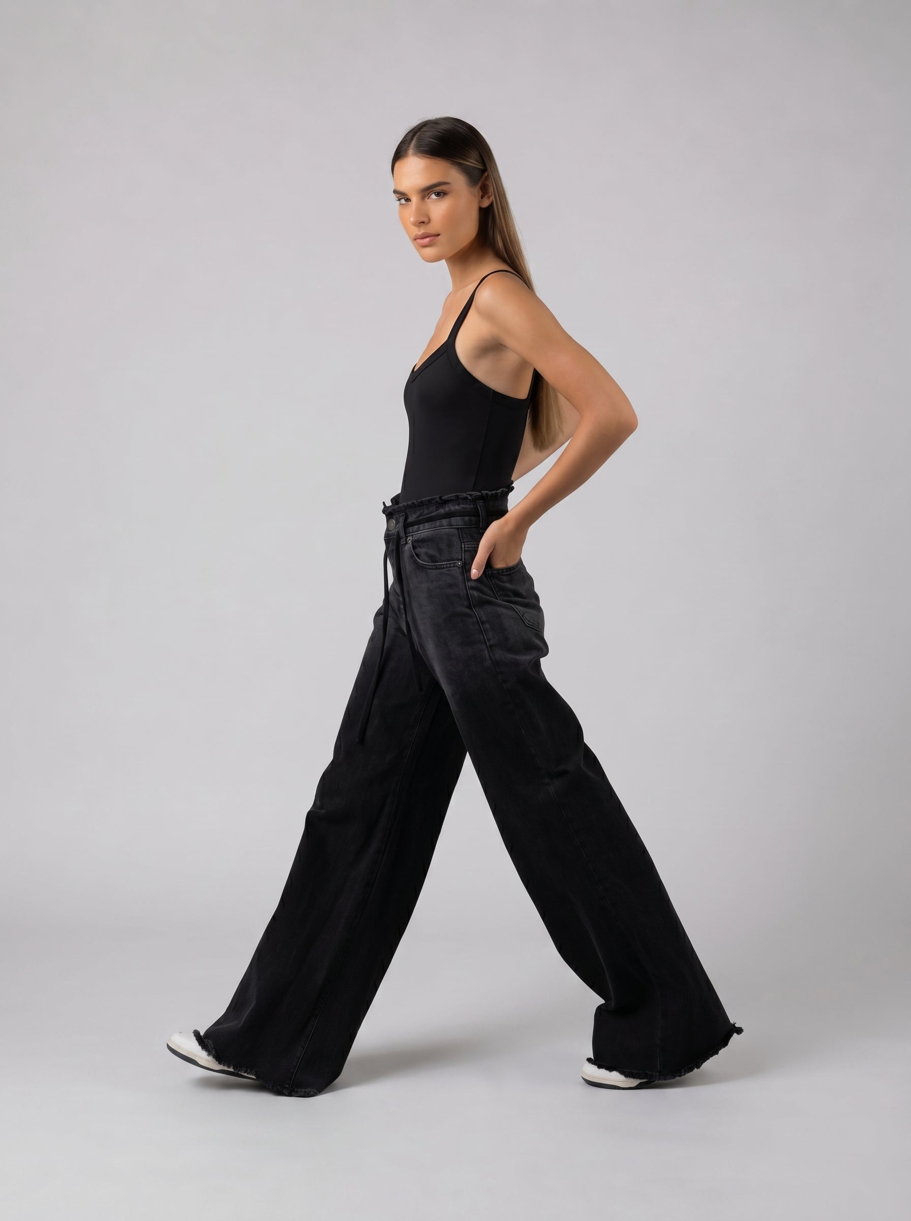 Ribbed Strappy Bodysuit in Black