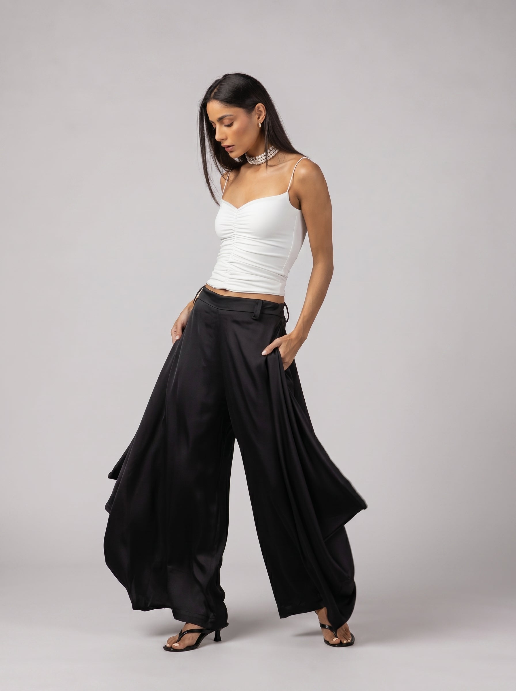 DRAPÉ Satin Pants in Black