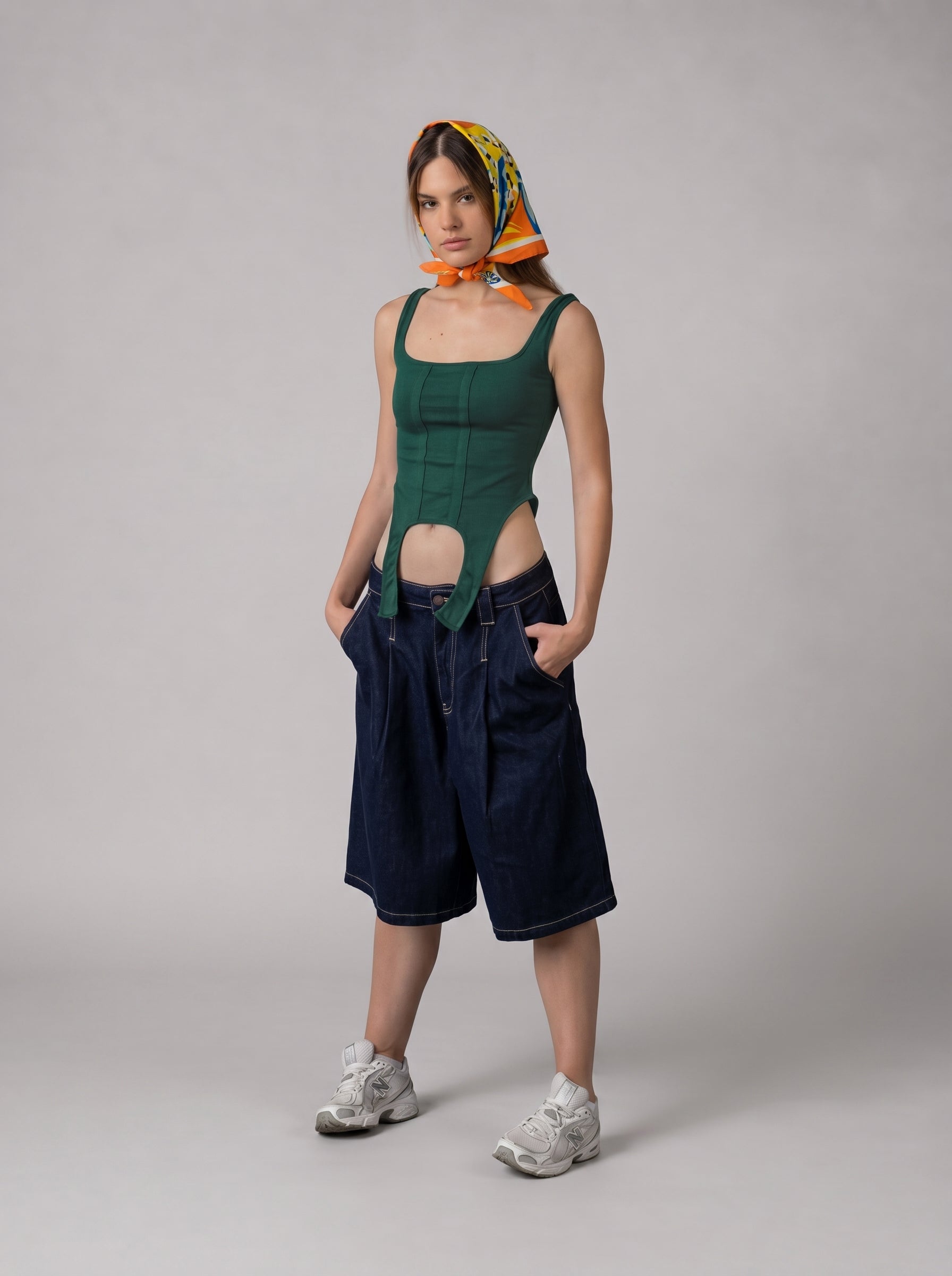 Asymmetrical hem tank top in Olive