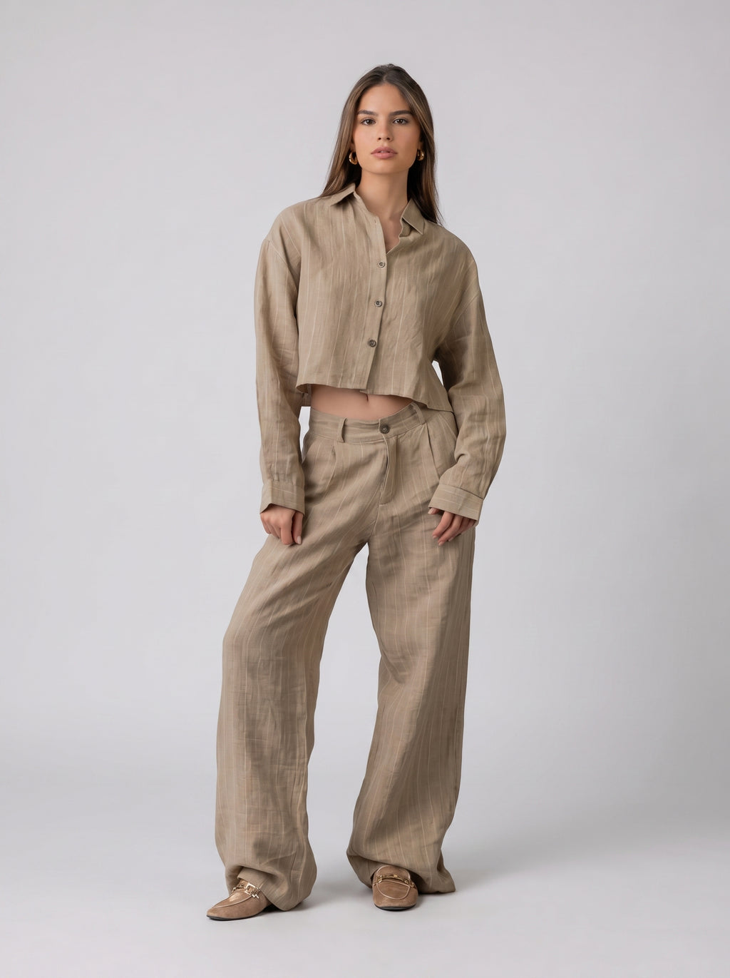 Linen Cropped set in Beige