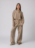 Linen Cropped set in Beige