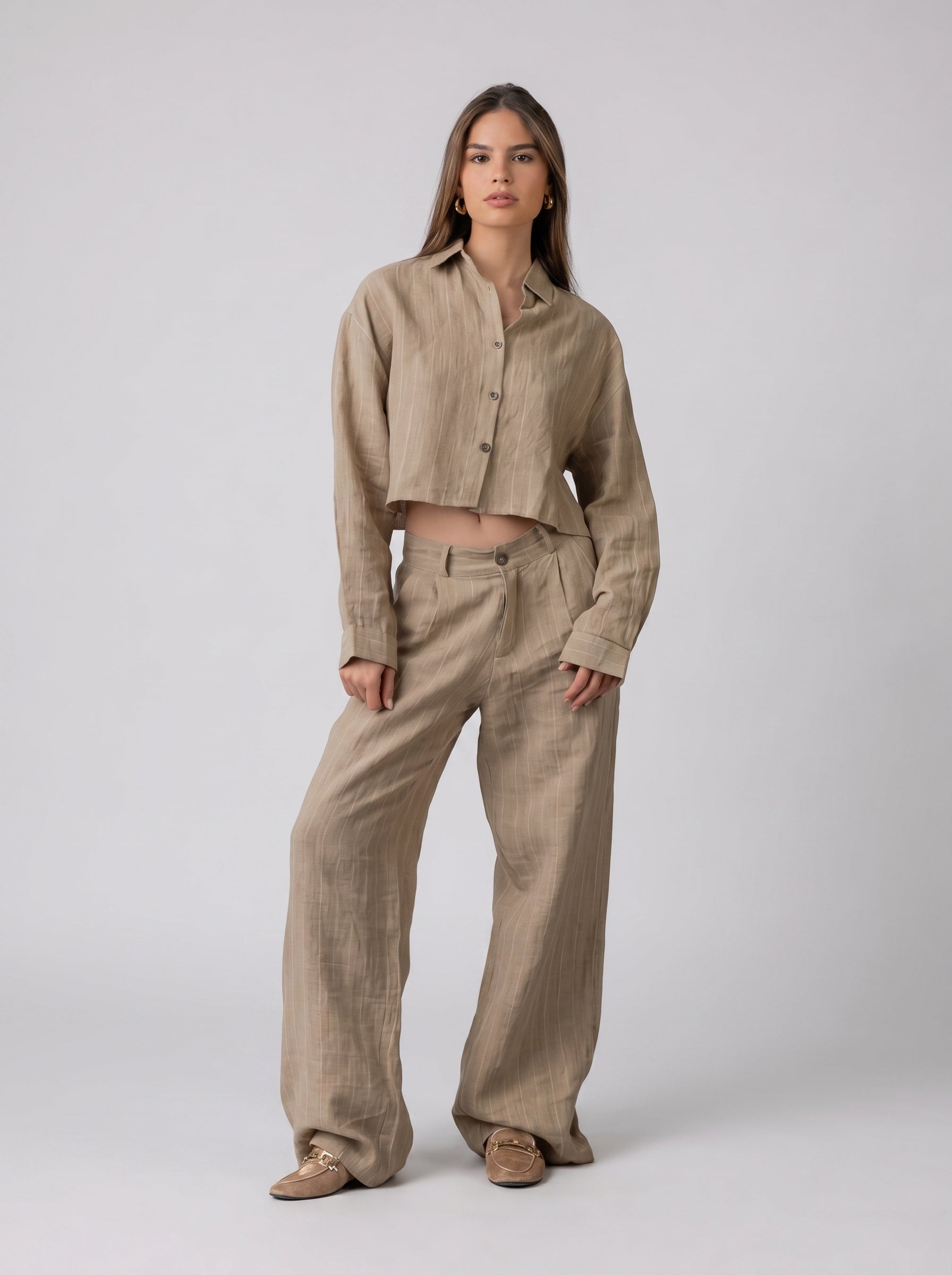 Linen Cropped set in Beige