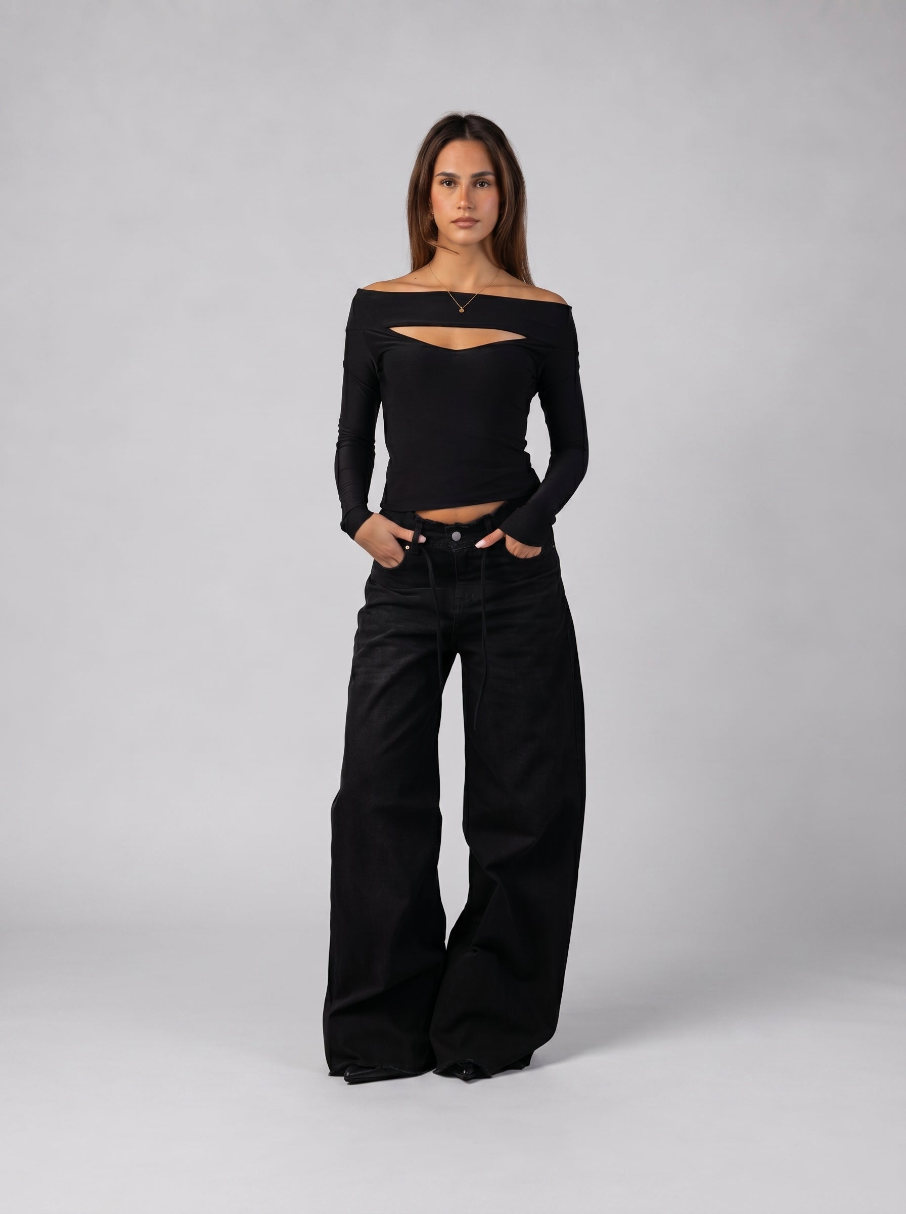 Off-Shoulder Cut-Out Top in Black
