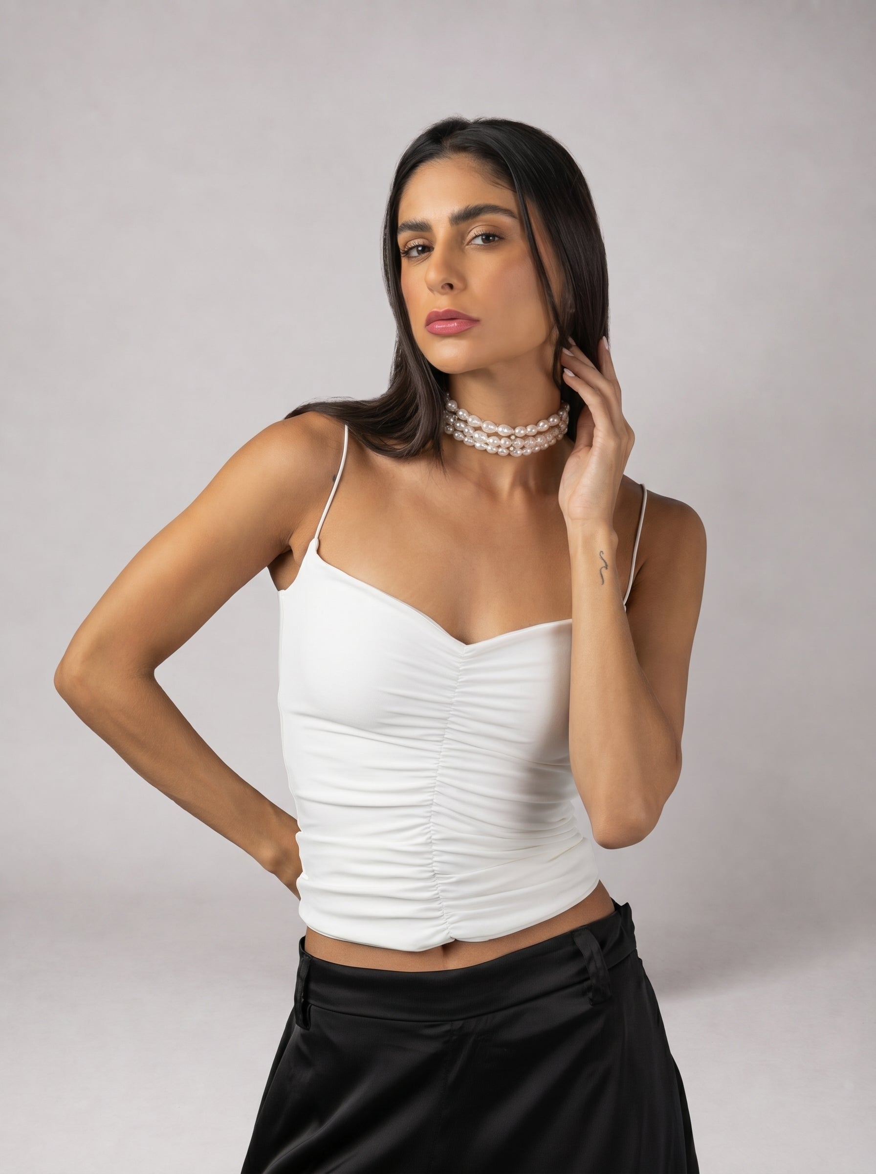 Drapé Slip Top in White