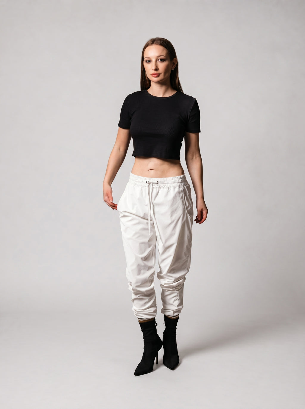 Drawstring joggers in Metallic White