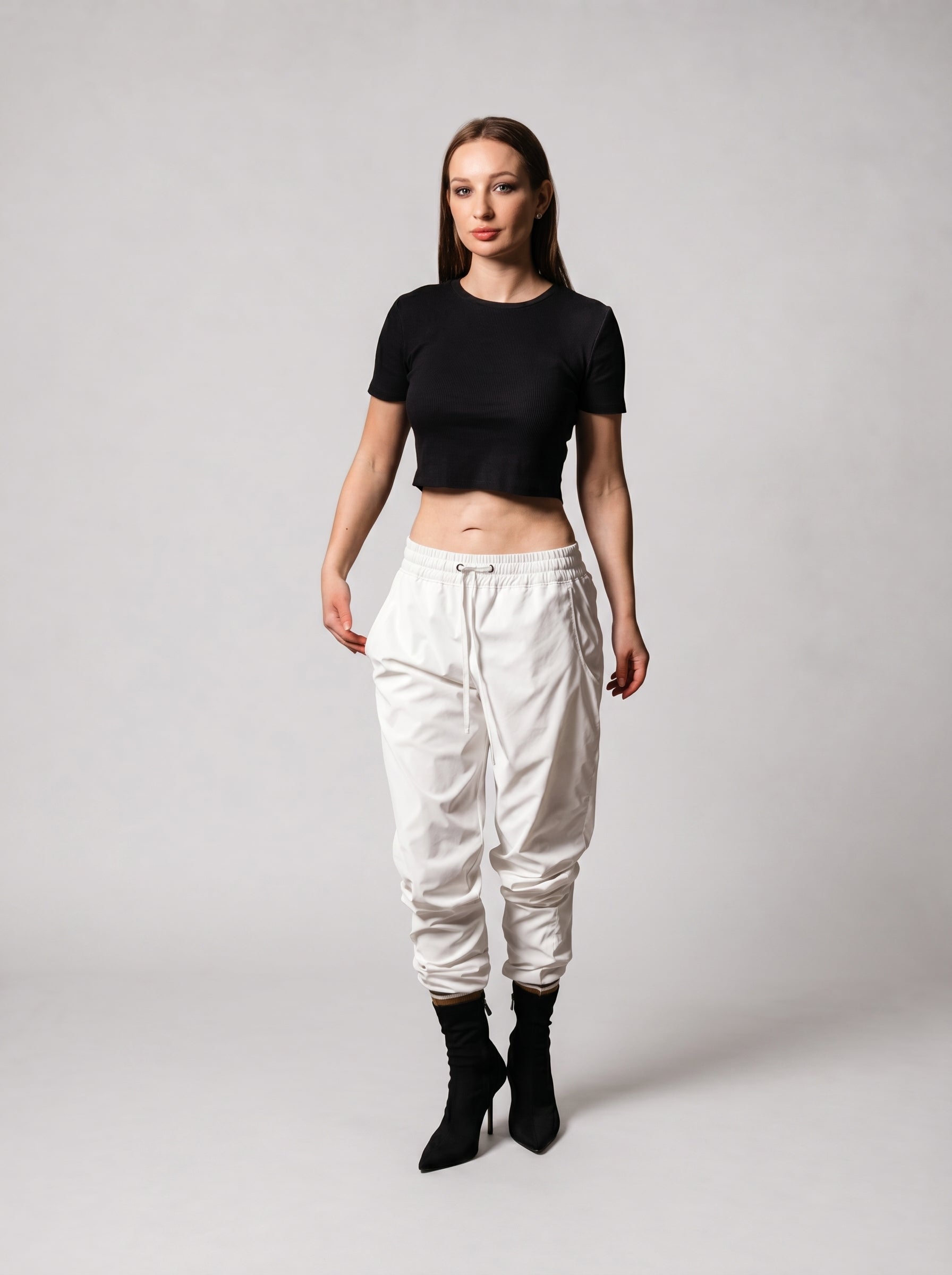 Drawstring joggers in Metallic White