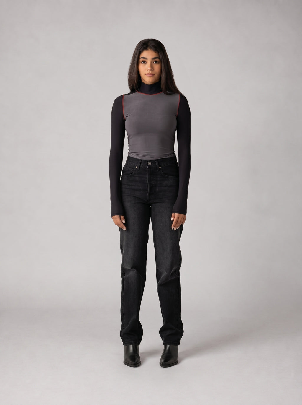 High neck Black x Grey Top