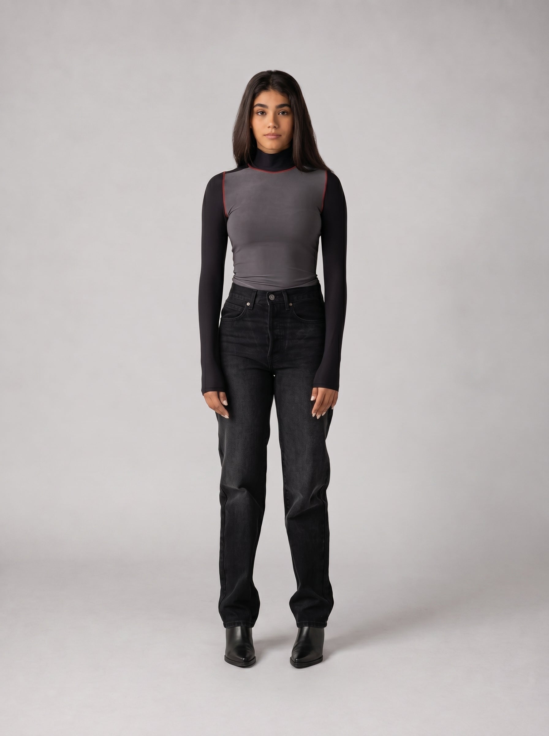 High neck Black x Grey Top