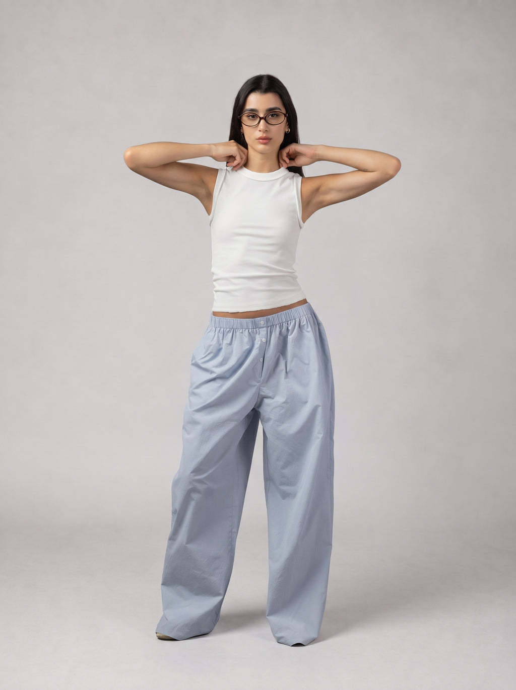 Buttoned Checkered oversize Pants in Baby Blue