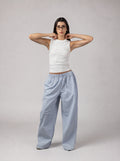 Buttoned Checkered oversize Pants in Baby Blue
