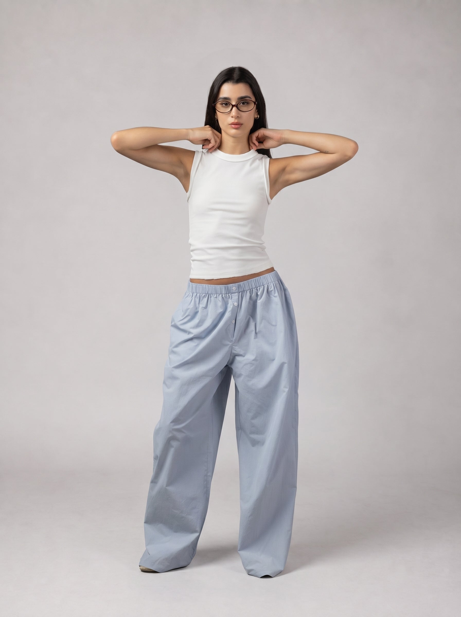 Buttoned Checkered oversize Pants in Baby Blue