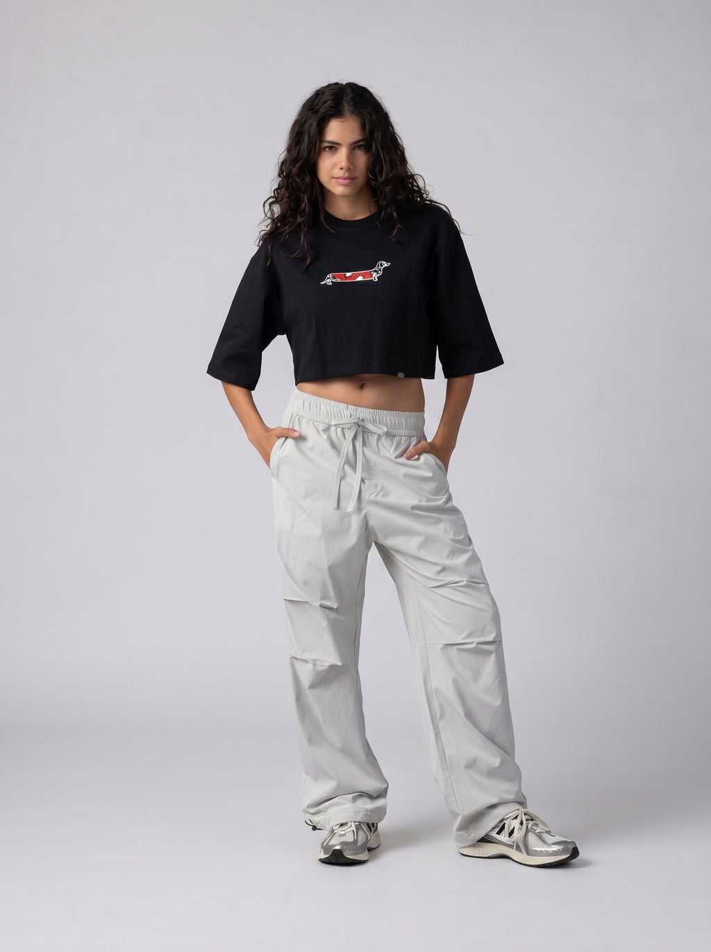 Sausage Dog Oversized Crop T-shirt in Black