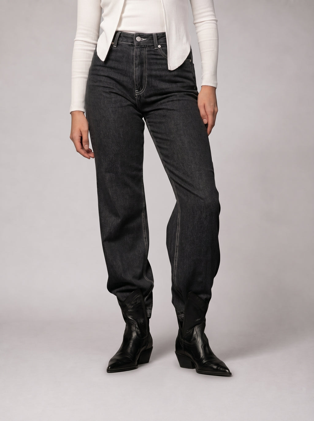 Stitched Jeans in Washed Grey