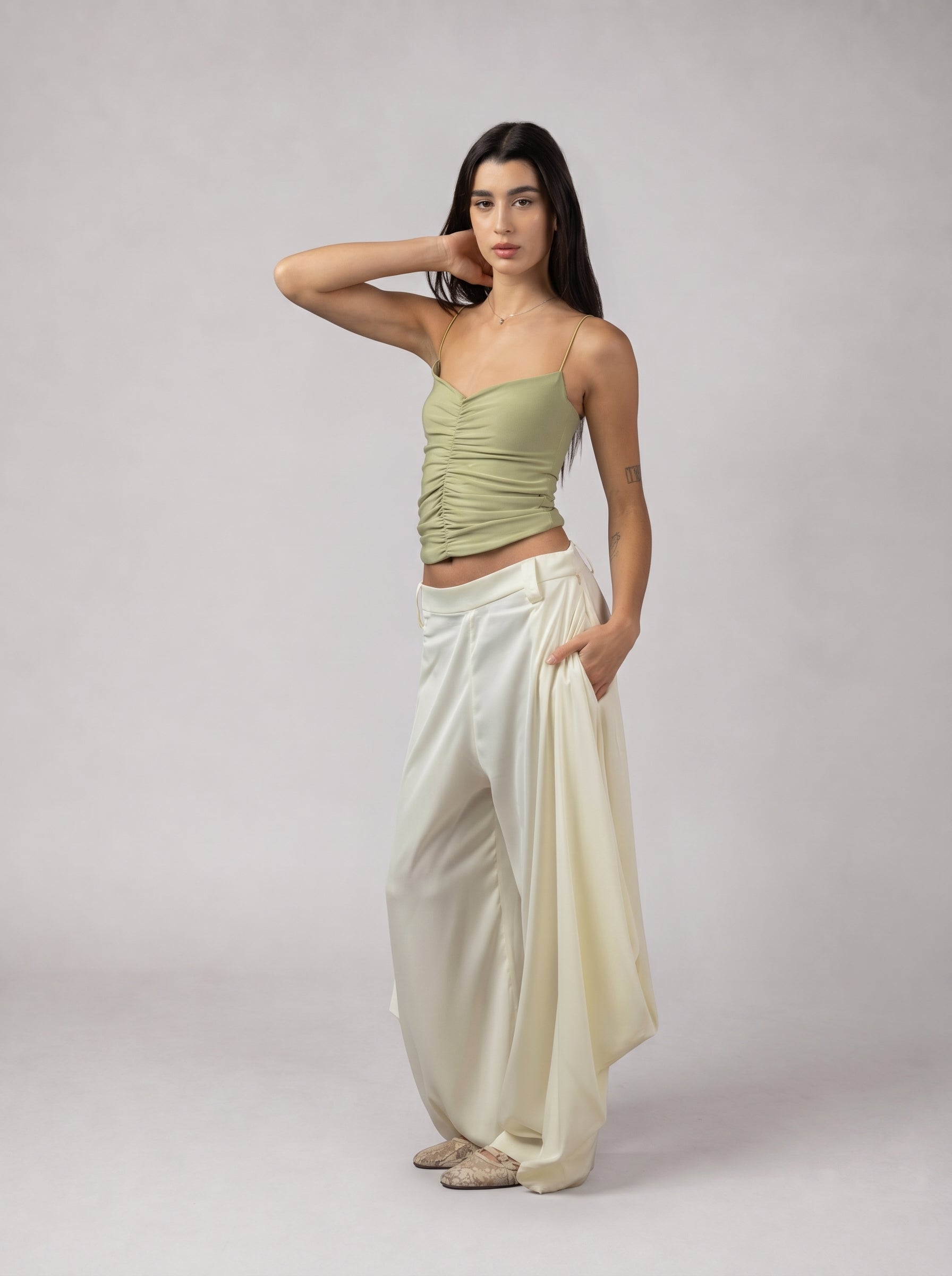DRAPÉ Satin Pants in Cream