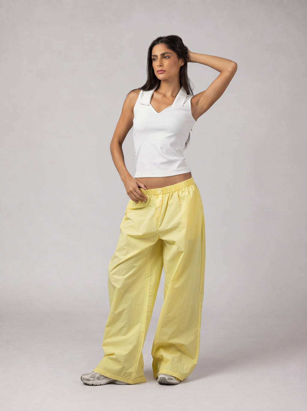Buttoned Checkered oversize Pants in Yellow