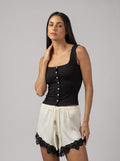 Ribbed Buttoned Top in Black