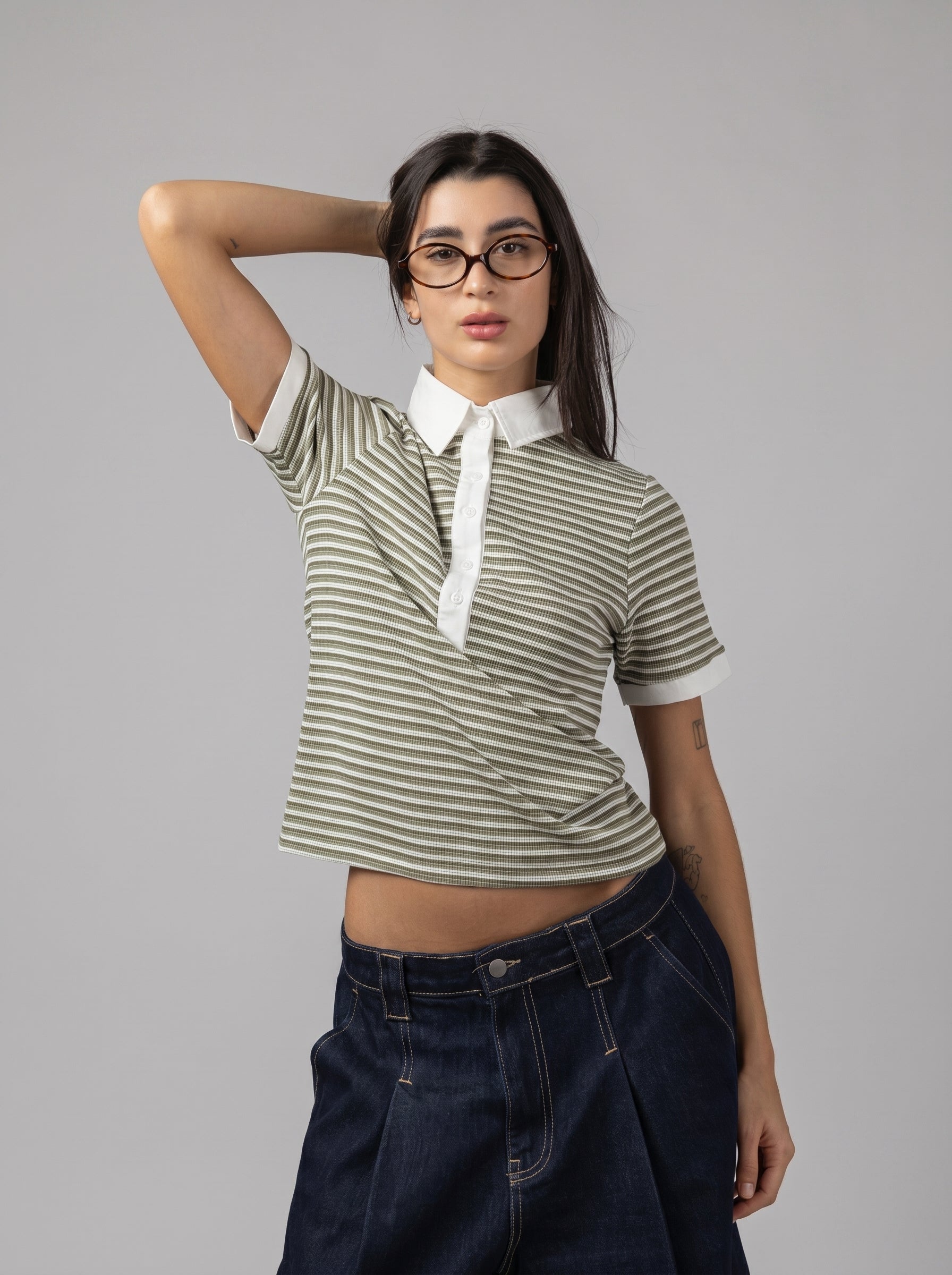 City Stripe Polo in Light Olive