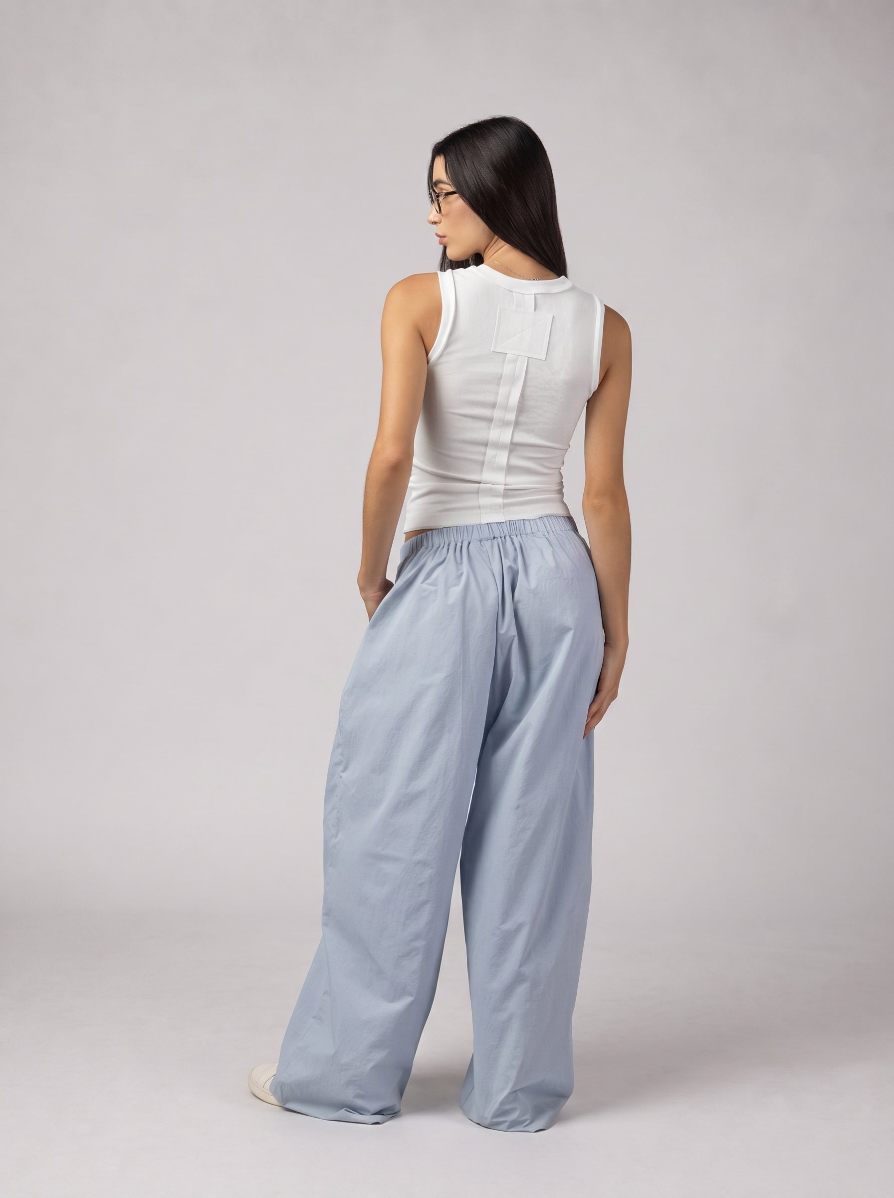 Buttoned Checkered oversize Pants in Baby Blue