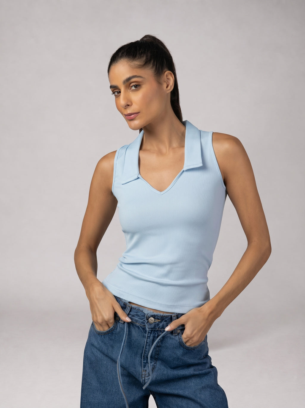 RIB V Core Top in Baby Blue