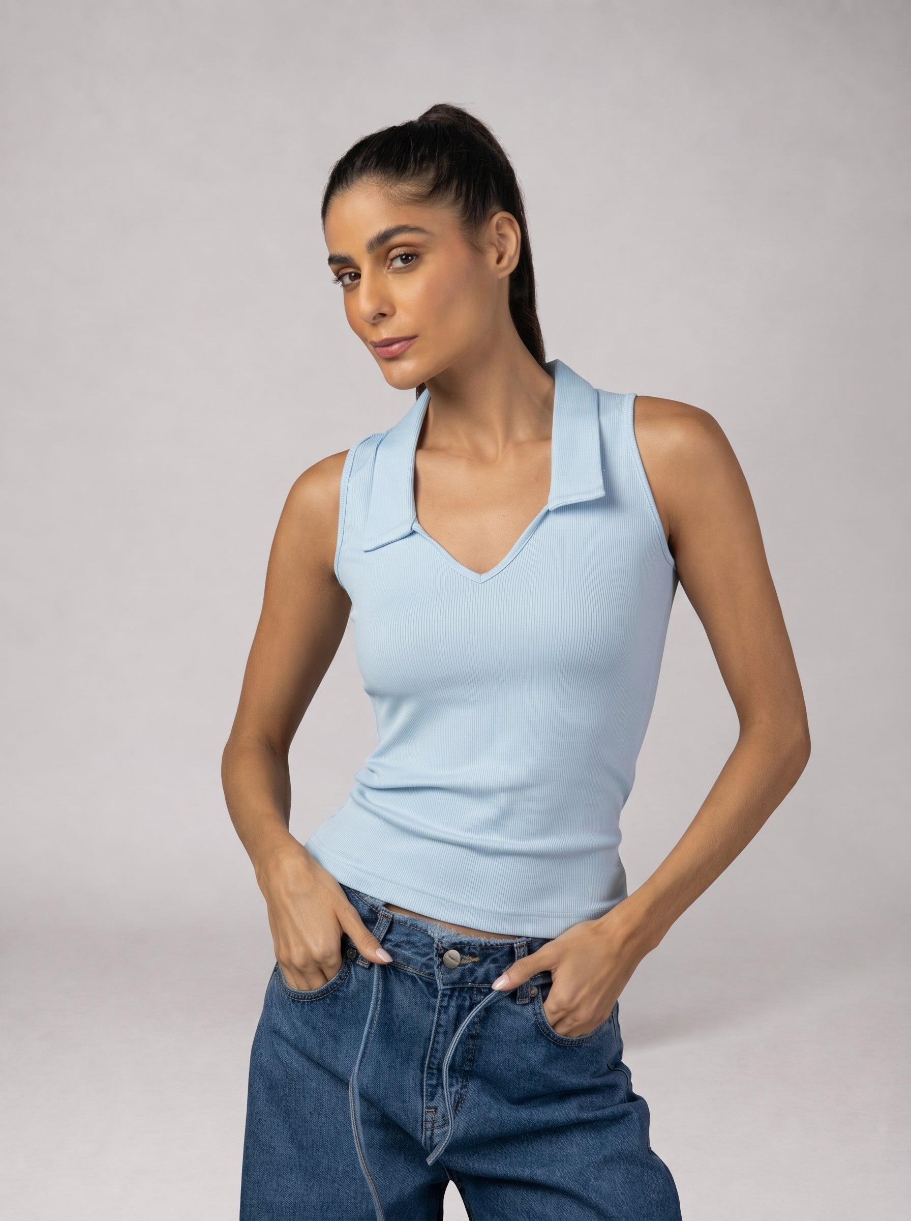 RIB V Core Top in Baby Blue