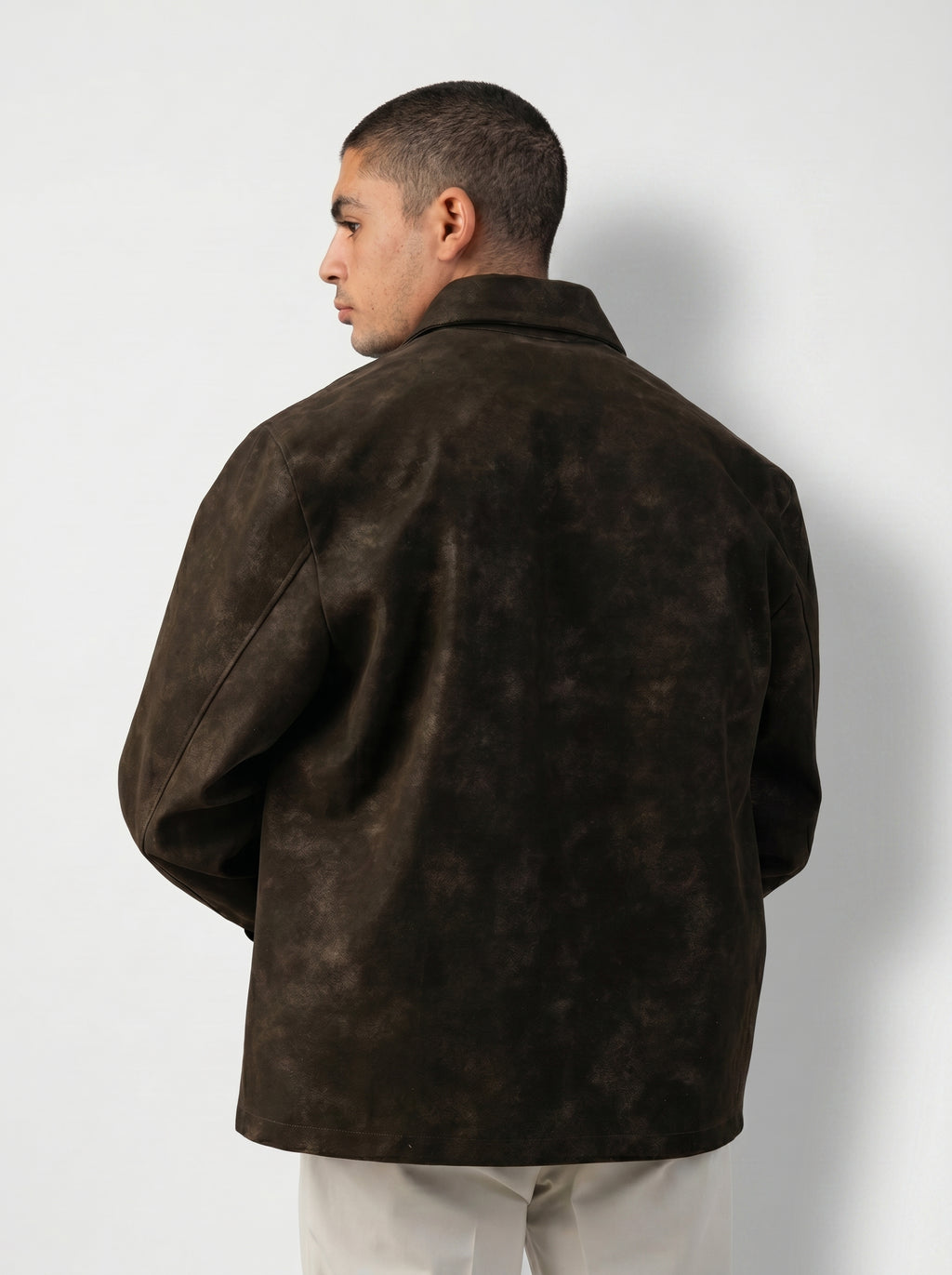 Statement Genuine Suede Jacket in Brown