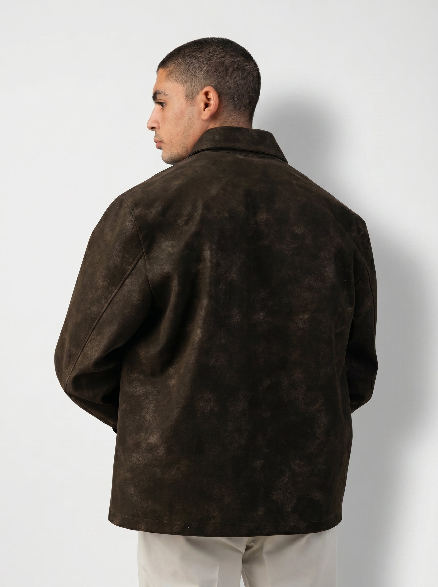 Statement Genuine Suede Jacket in Brown