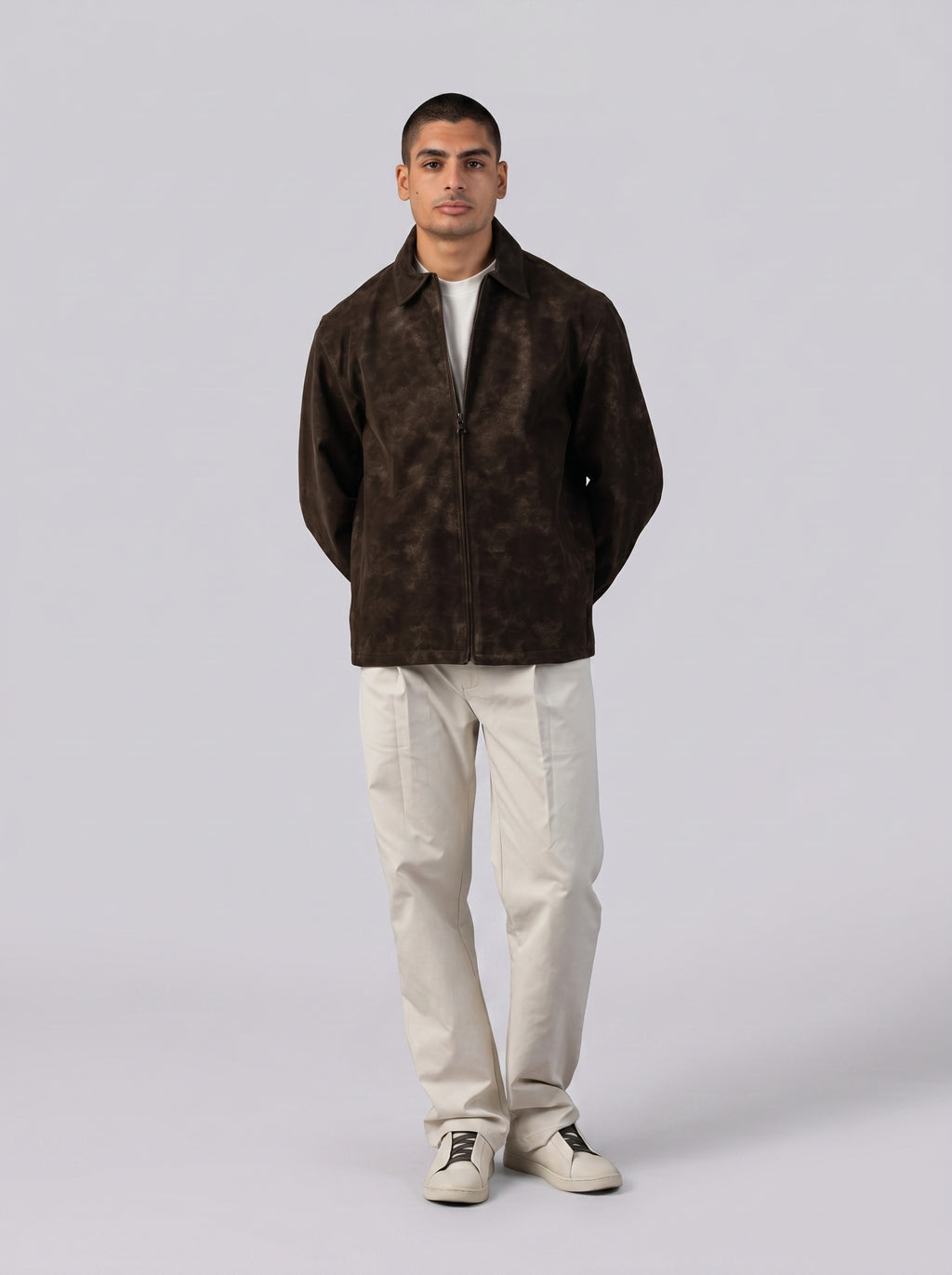 Statement Genuine Suede Jacket in Brown
