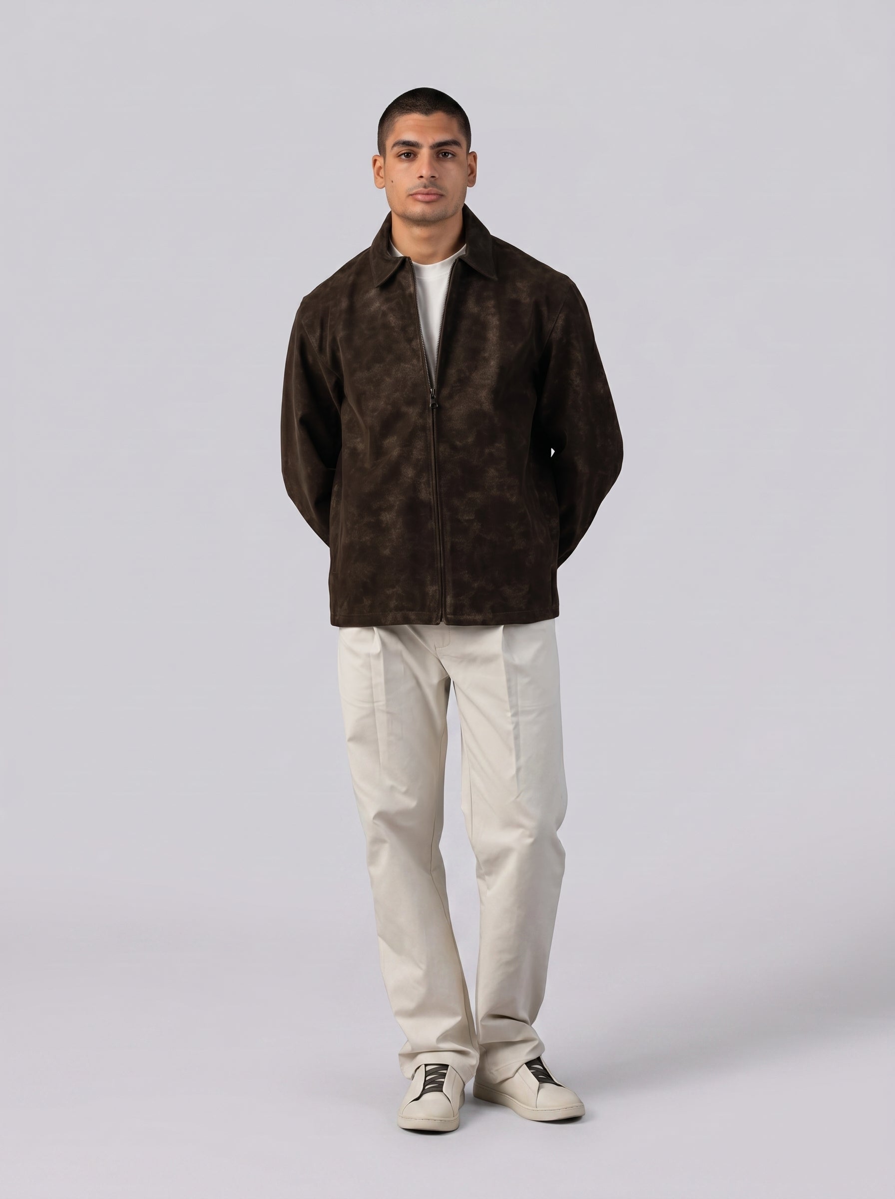 Statement Genuine Suede Jacket in Brown