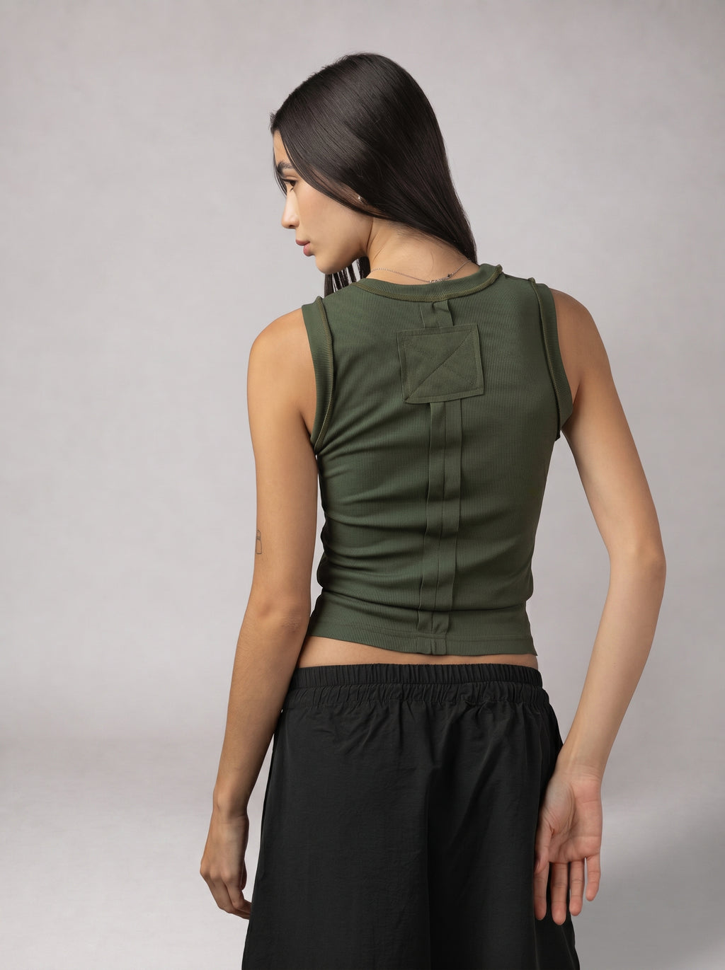 Raw Edge Ribbed Tank top in Olive