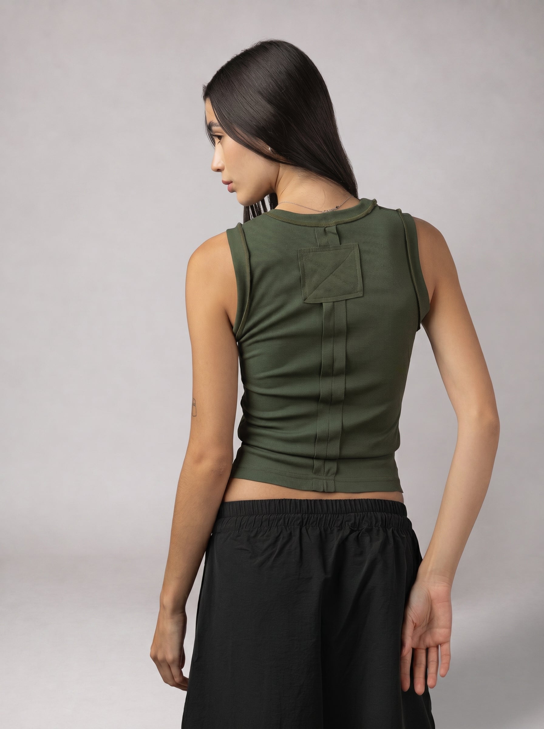 Raw Edge Ribbed Tank top in Olive