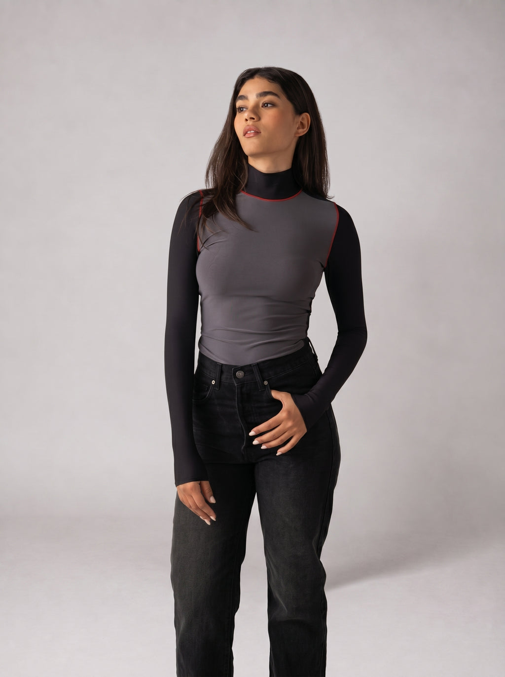 High neck Black x Grey Top
