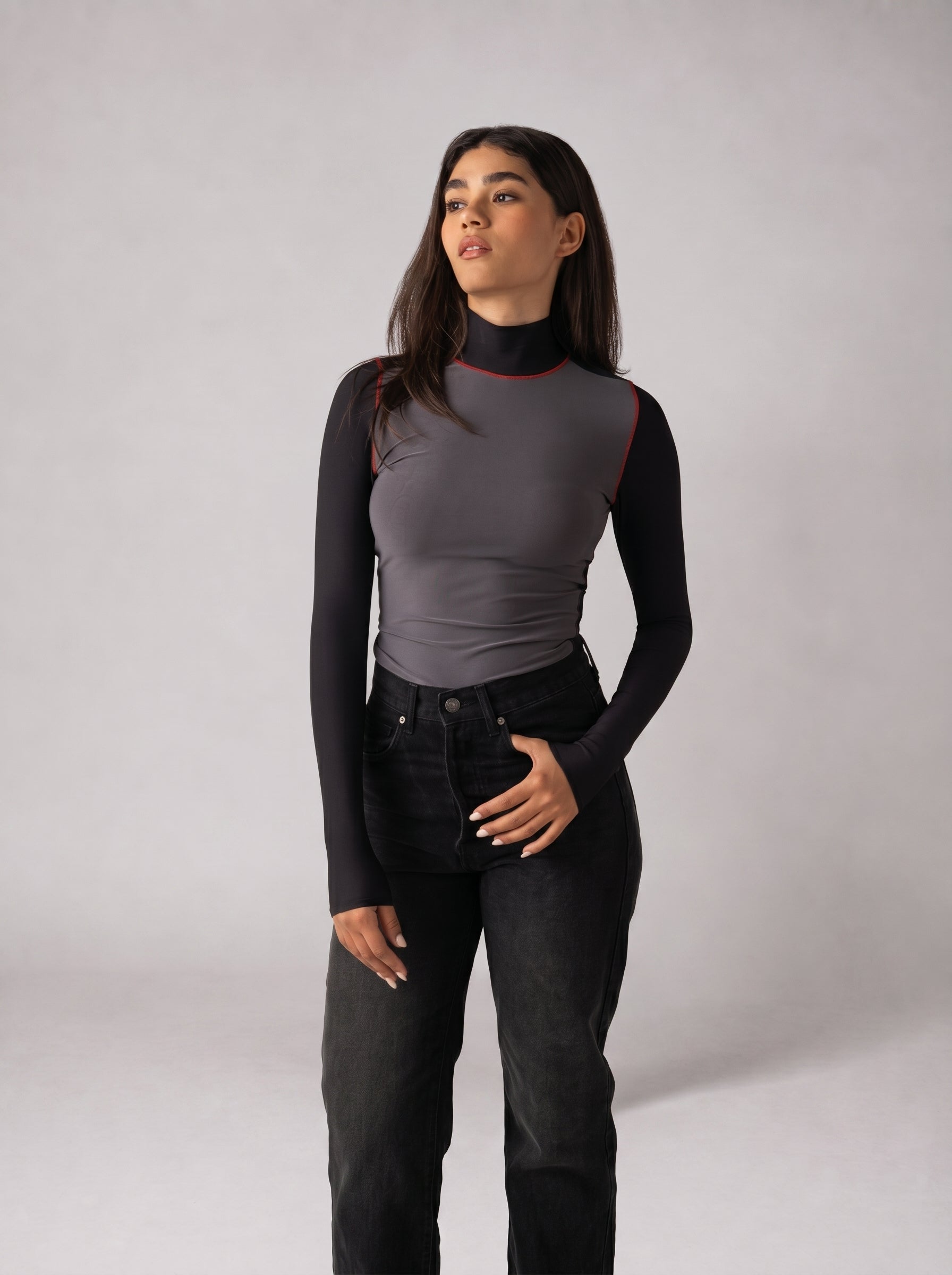 High neck Black x Grey Top