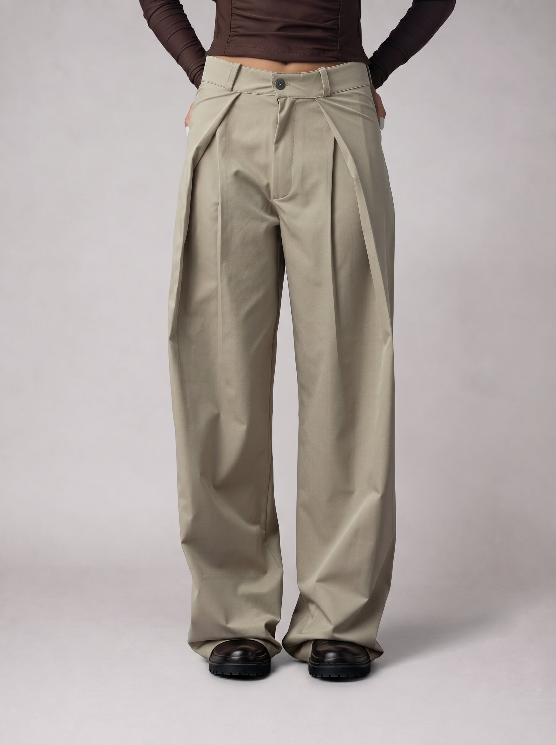 Double Pleated Trousers in Beige