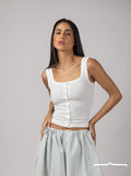 Ribbed Buttoned Top in White