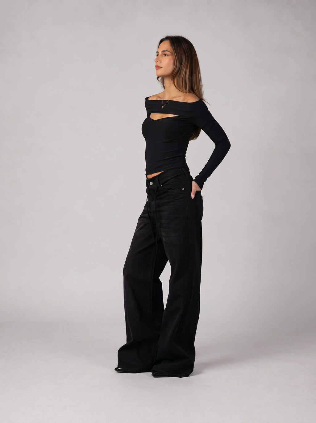 Off-Shoulder Cut-Out Top in Black