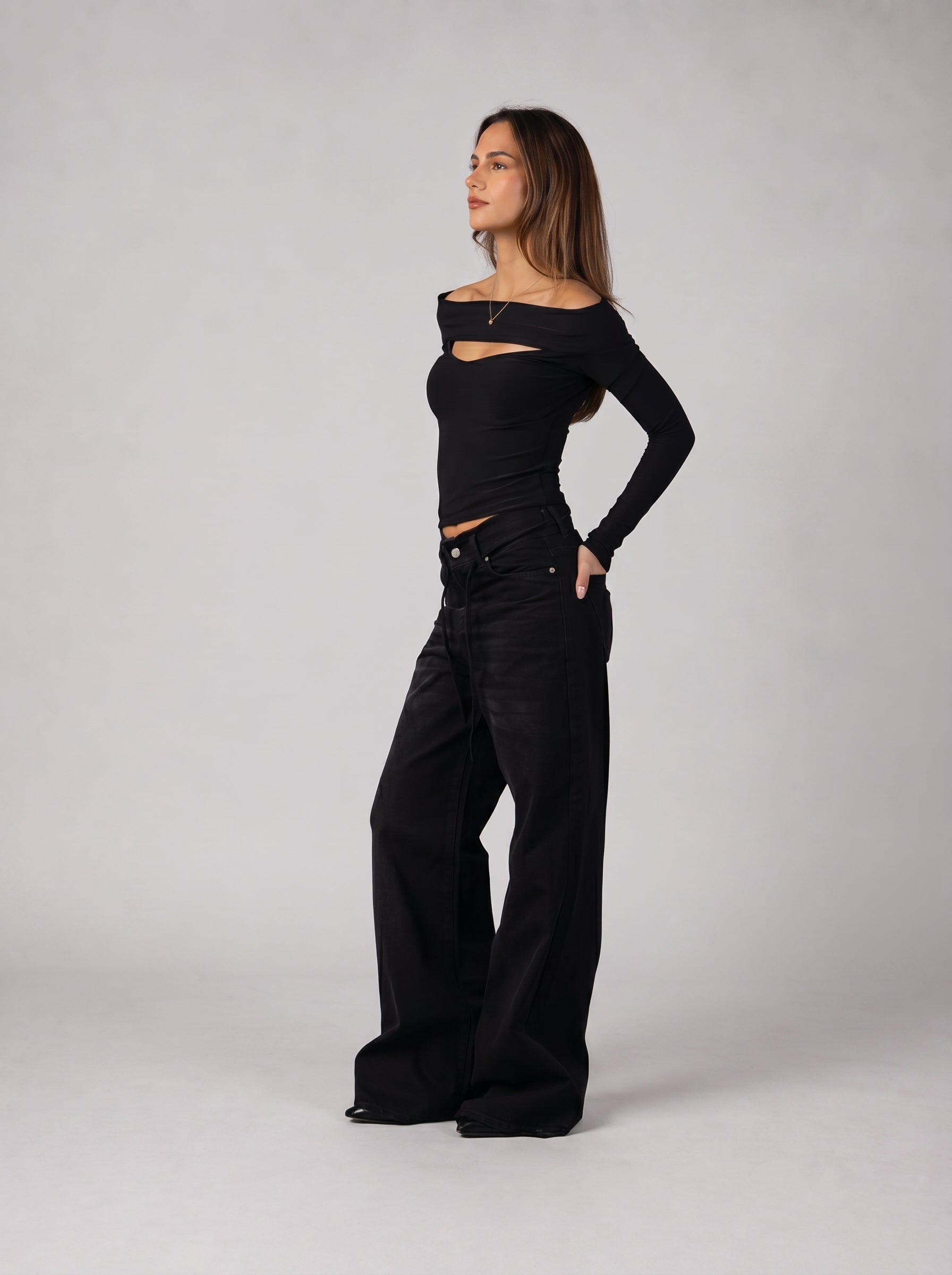 Off-Shoulder Cut-Out Top in Black