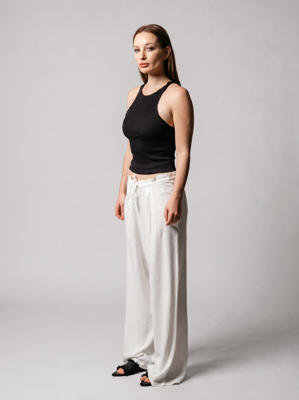 Wide leg linen pants in off-White