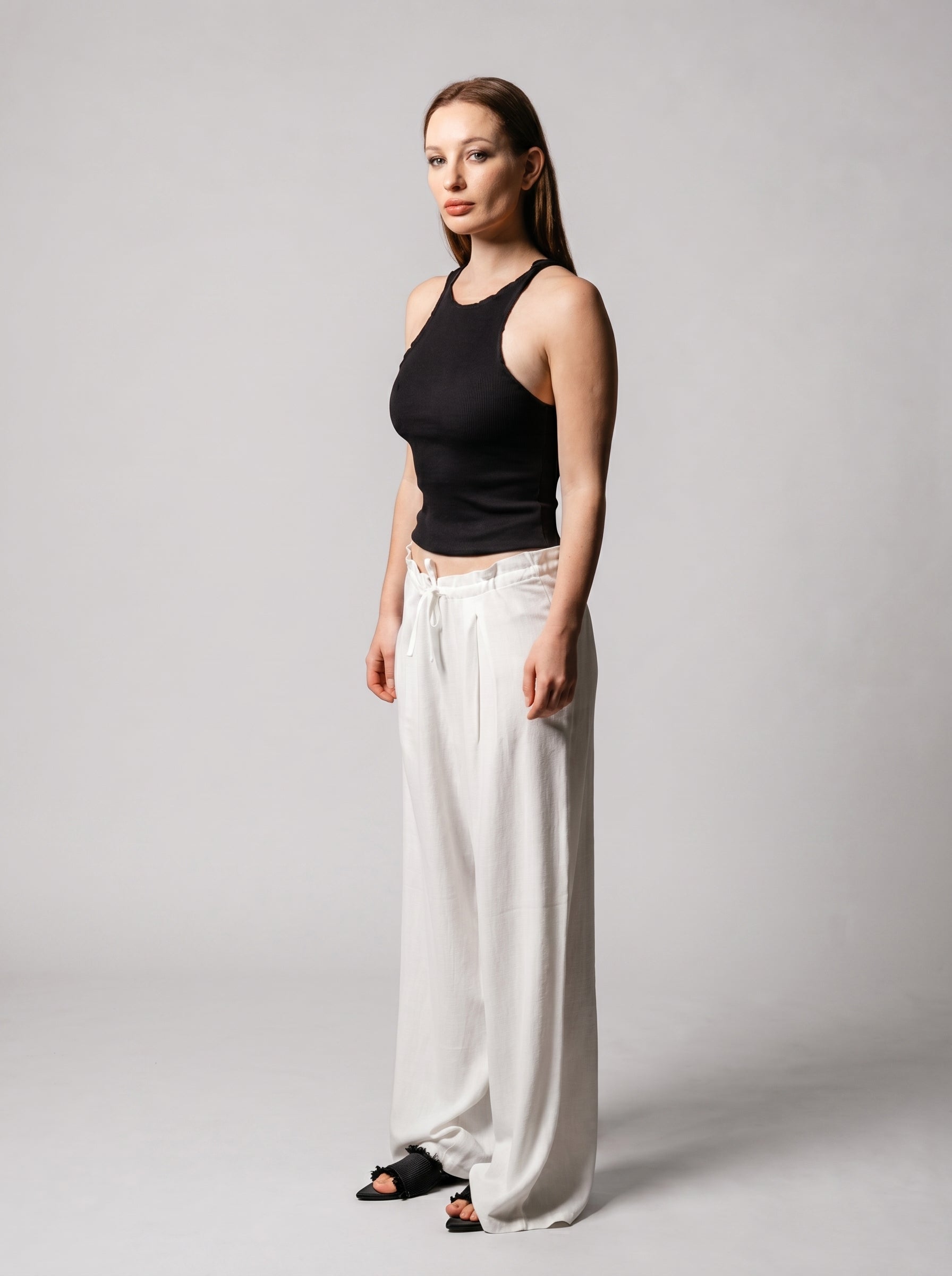 Wide leg linen pants in off-White