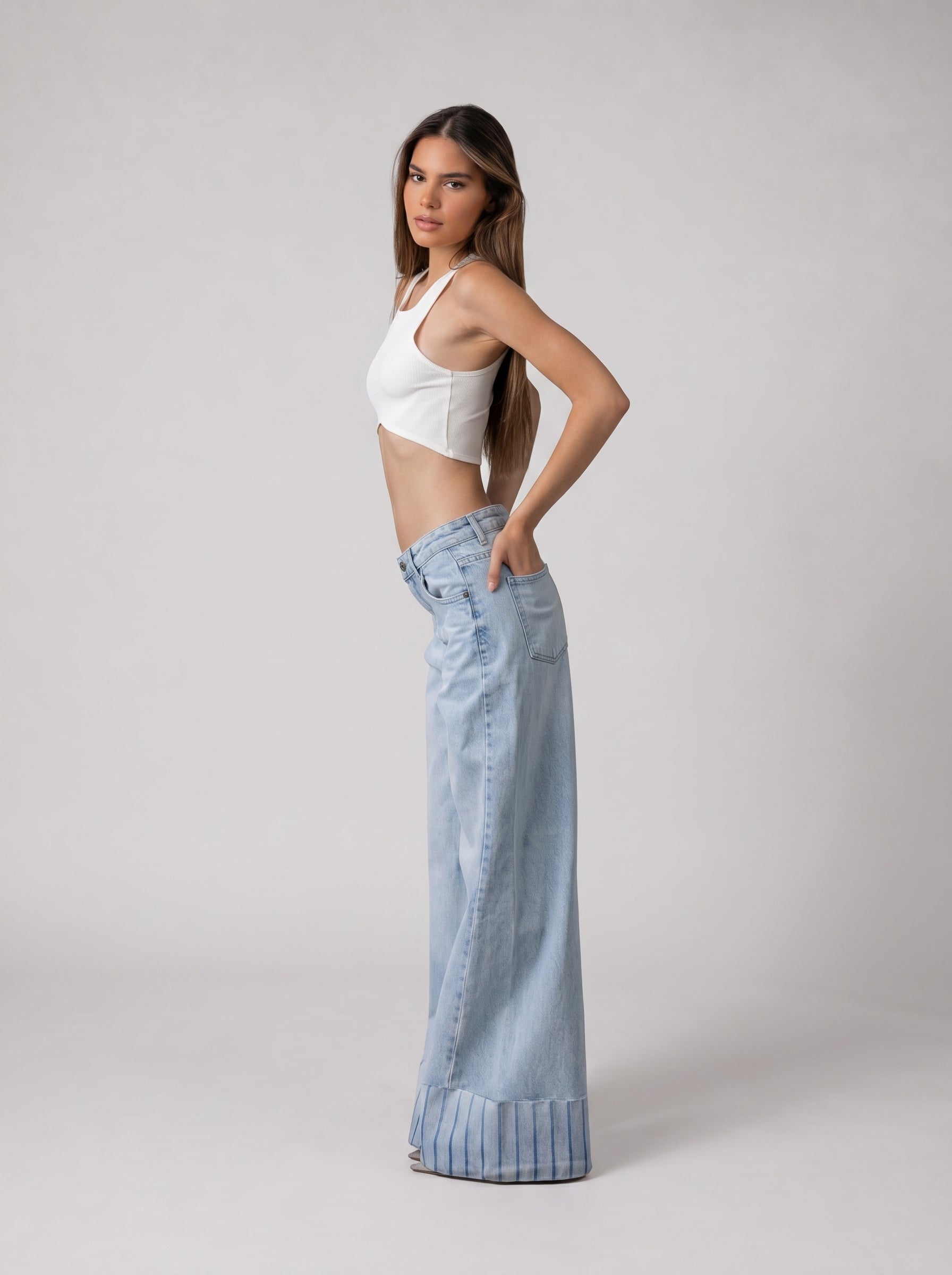 Low Waist Wide Leg Cuffed Denim